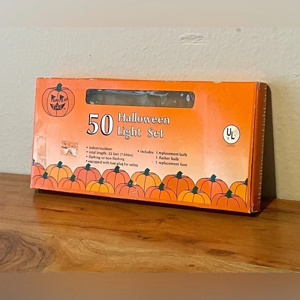 Pumpkin Time 50 Halloween Light Set‎ Holiday Orange New Tested Kmart Vtg